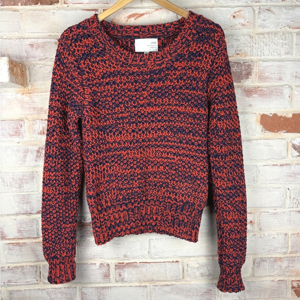 J.O.A. Los Angeles Orange Navy Two-Tone Open Knit Cotton Crop Sweater S